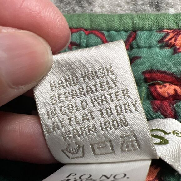 Orvis Long Quilted Button Up Jacket Coat Robe Red Floral Small Cotton Reversible - Picture 10 of 12